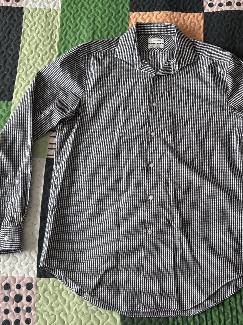 Calvin Klein Long Sleeves Polo Shirt For Men With Tiny Checkered Design (Fitted)